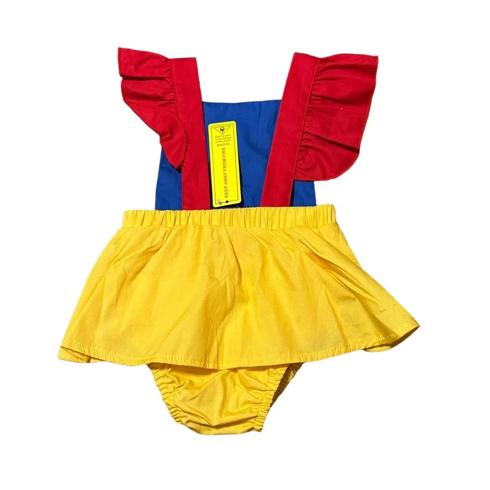 Snow White Inspired Costume Dress Up Colorful Ruffled Baby Romper Size 6 Months